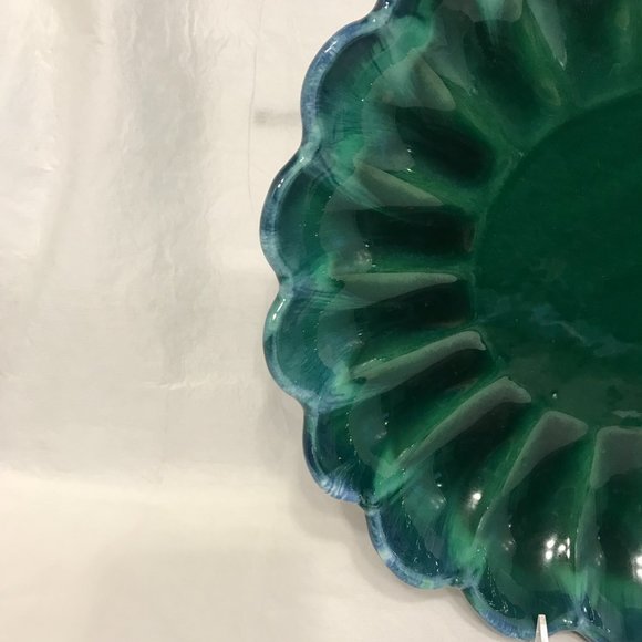 Haeger Mid Century Aqua and Green Dripware Pottery Platter - Picture 2 of 5